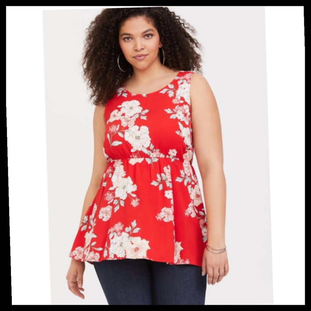 Torrid Red Floral Babydoll Challis Tank Women's Plus 4X